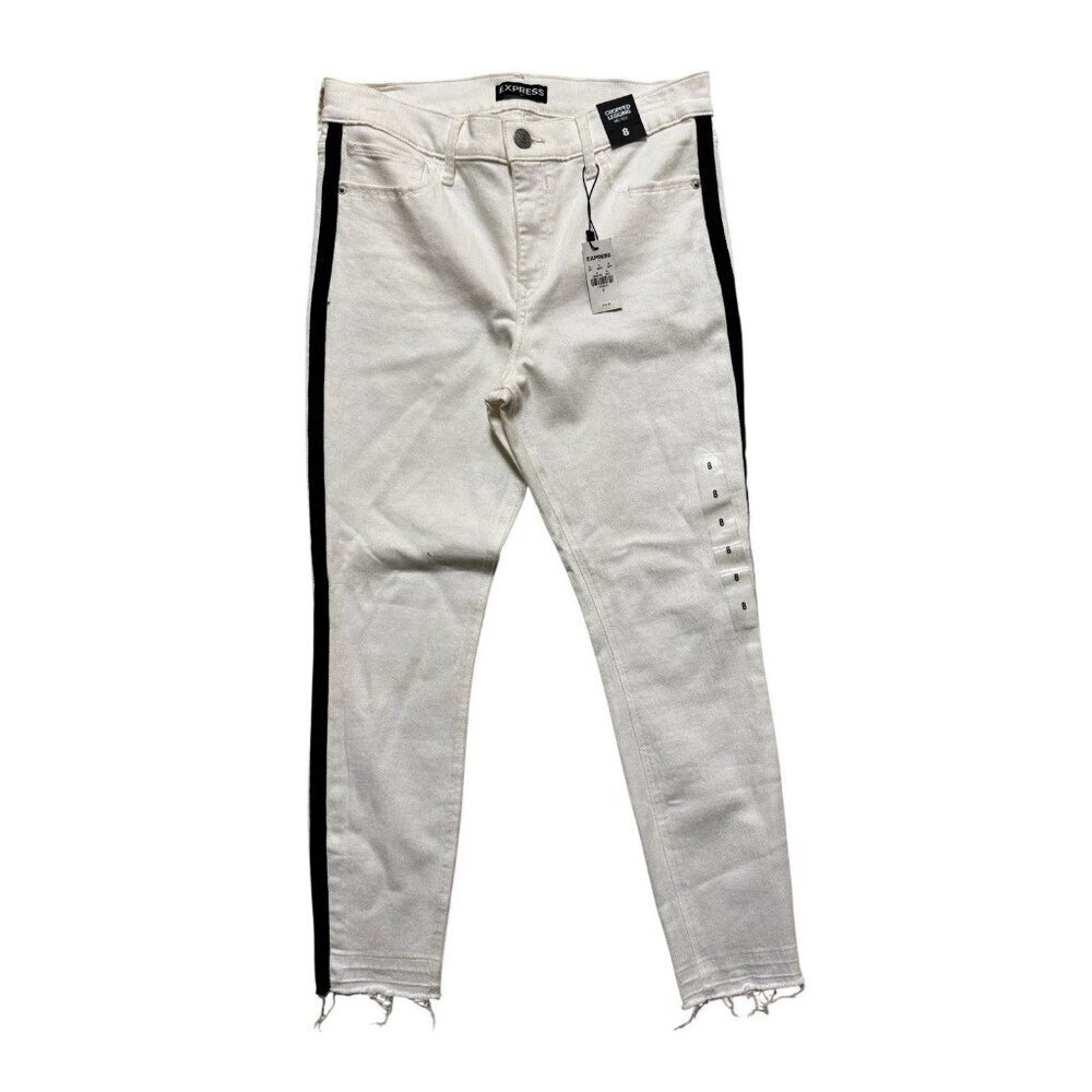 Express White Crop Legging Pants Stripe Mid Rise Stretch NWT Womens 8